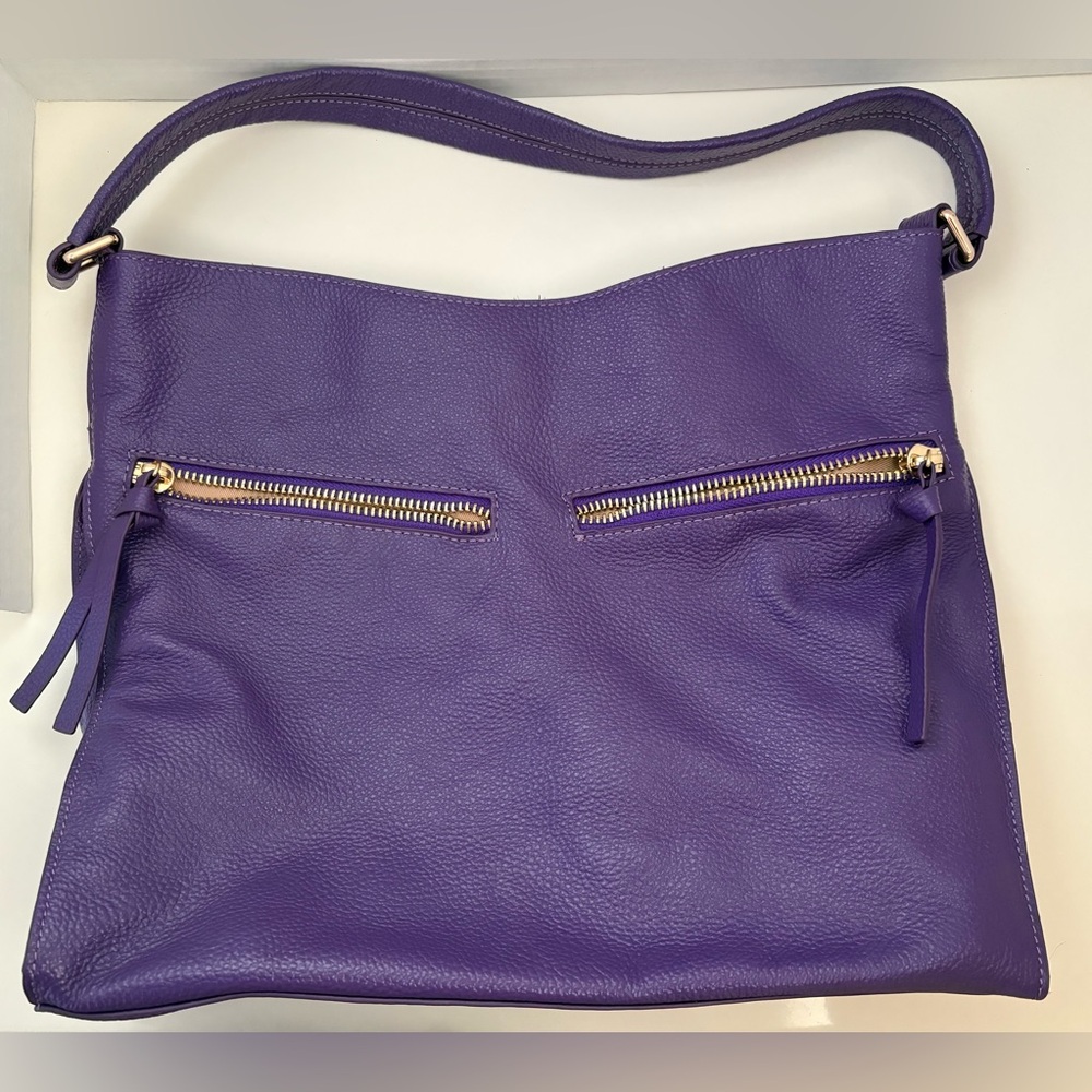 TOTE LE MONDE The Geneva Purple Pebbled Leather Shoulder Elegant Tote Bag. - Picture 2 of 13